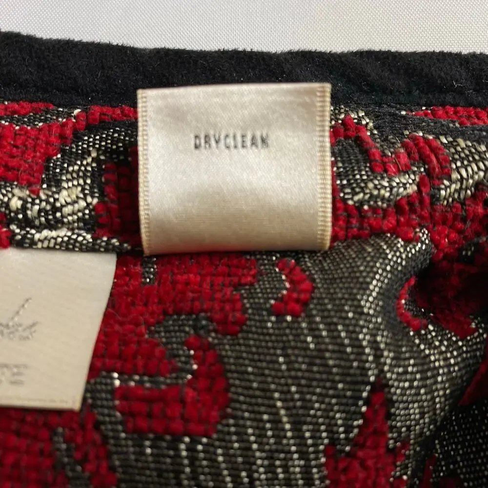 Vintage Tapestry Jacket Red Metallic Zip Up Cardigan Medium Petite Granny